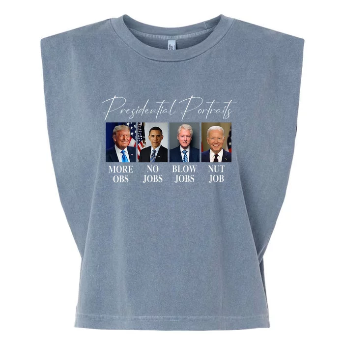 Presidential Portraits Trump More Jobs Obama No Jobs Bush Garment-Dyed Women's Muscle Tee