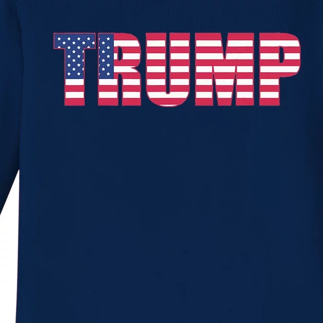 Patriotic President Trump Usa Flag Red White Blue Maga Font Baby Long Sleeve Bodysuit