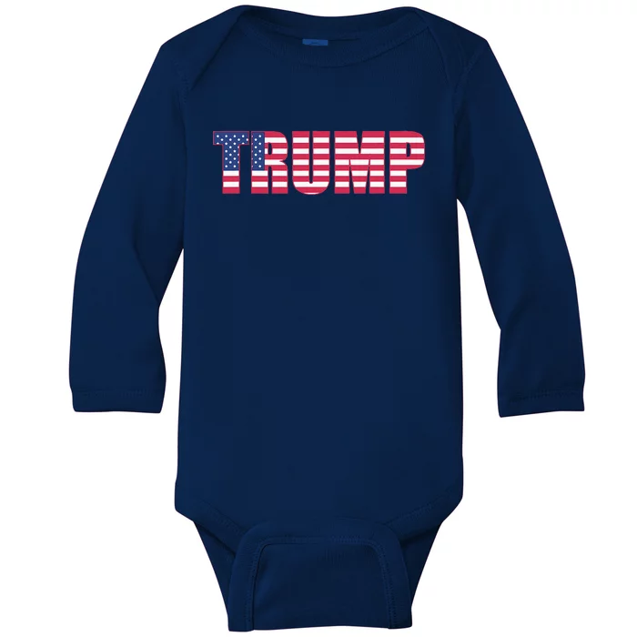 Patriotic President Trump Usa Flag Red White Blue Maga Font Baby Long Sleeve Bodysuit