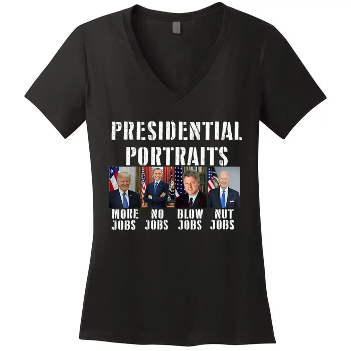 Presidential Portraits Trump More Jobs Obama No Jobs Bush Women's V-Neck T-Shirt