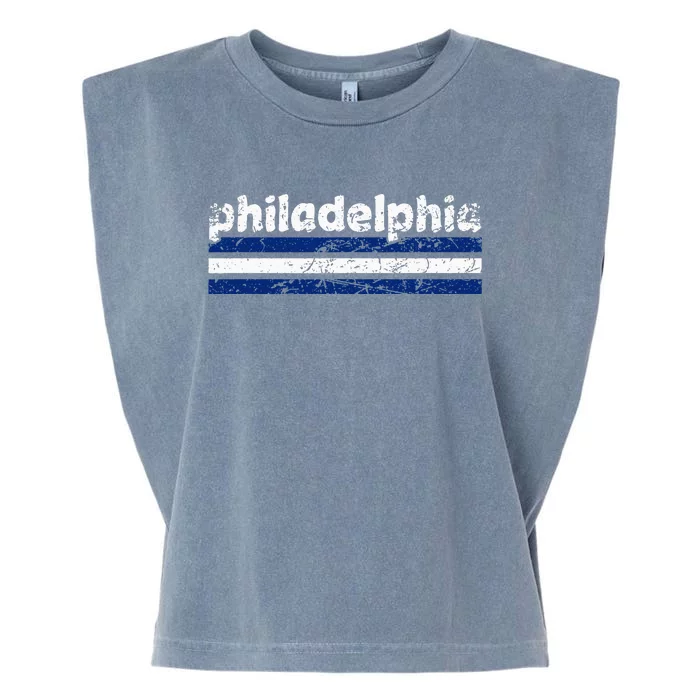 Philadelphia Pennsylvania Three Stripe Vintage Weathered Garment-Dyed Women's Muscle Tee