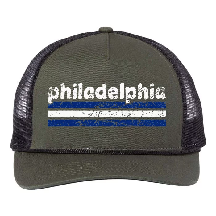 Philadelphia Pennsylvania Three Stripe Vintage Weathered Retro Rope Trucker Hat Cap