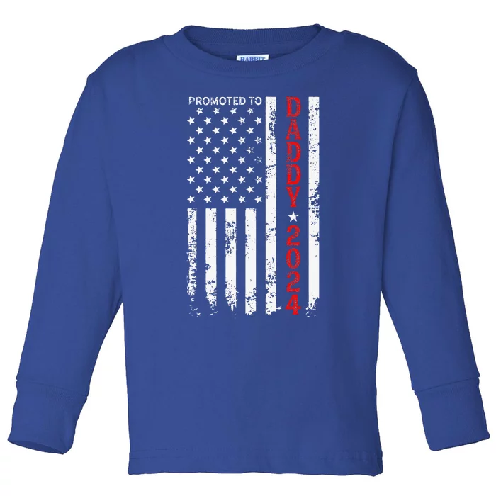 Patriotic Promoted To Daddy Est 2024 First Time Dad Toddler Long Sleeve Shirt