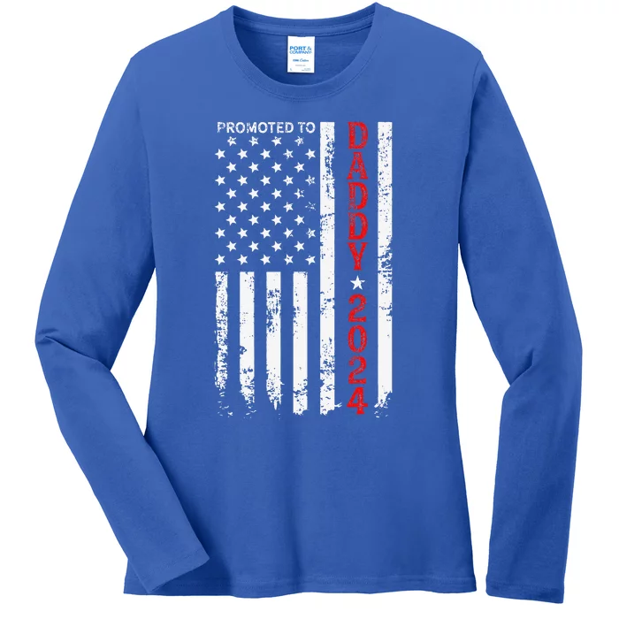 Patriotic Promoted To Daddy Est 2024 First Time Dad Ladies Long Sleeve Shirt