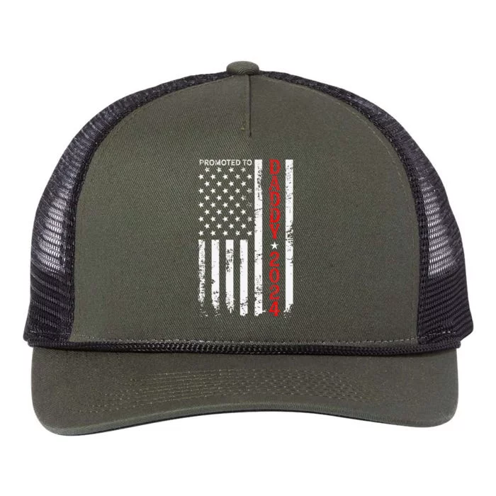 Patriotic Promoted To Daddy Est 2024 First Time Dad Retro Rope Trucker Hat Cap