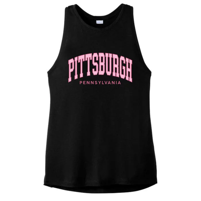 Pittsburgh Pink Text Retro Preppy Throwback Wos Ladies Tri-Blend Wicking Tank