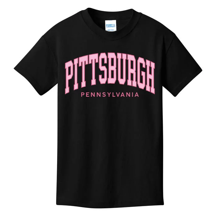 Pittsburgh Pink Text Retro Preppy Throwback Wos Kids T-Shirt