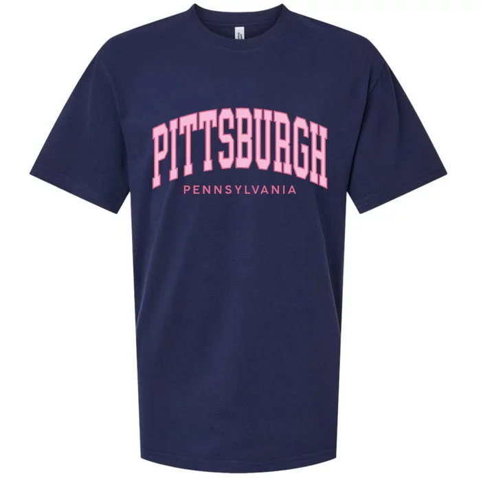 Pittsburgh Pink Text Retro Preppy Throwback Wos Sueded Cloud Jersey T-Shirt