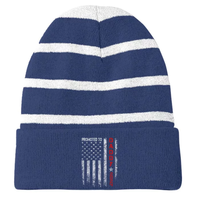 Patriotics Promoted To Daddy Est 2024 First Time Dad Striped Beanie with Solid Band