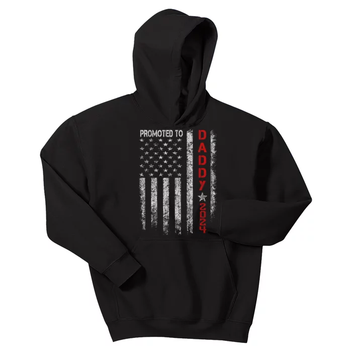 Patriotic Promoted To Daddy Est 2024 First Time Dad Kids Hoodie