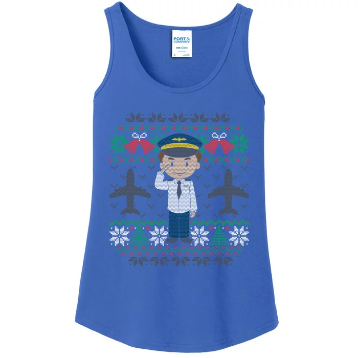 Plane Pilot Ugly Christmas Sweater Airplane Operator Aviator Gift Ladies Essential Tank