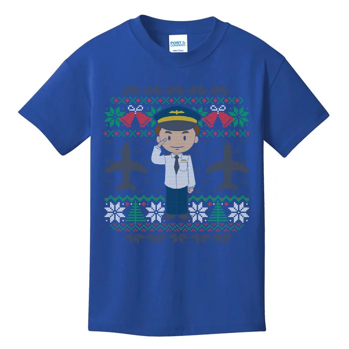 Plane Pilot Ugly Christmas Sweater Airplane Operator Aviator Gift Kids T-Shirt