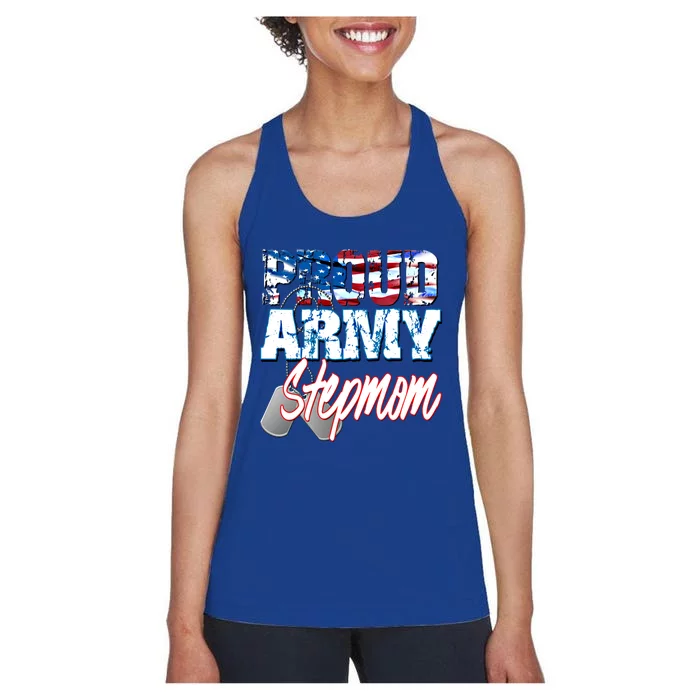 Proud Patriotic Usa Army Stepmom Usa Flag Mothers Day Gift Women's Racerback Tank