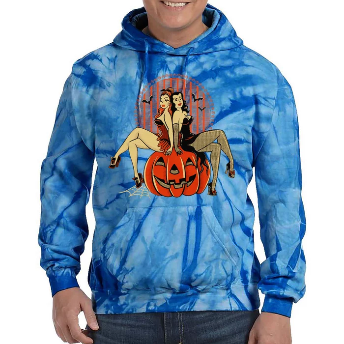 Pumpkin Pin Up Halloween50s Inspired Halloween Tie Dye Hoodie