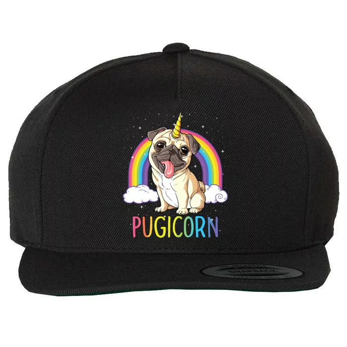 Pugicorn Pug Unicorn Girl Kids Space Galaxy Rainbow Wool Snapback Cap