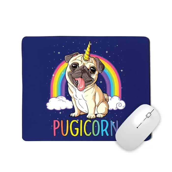 Pugicorn Pug Unicorn Girl Kids Space Galaxy Rainbow Mousepad