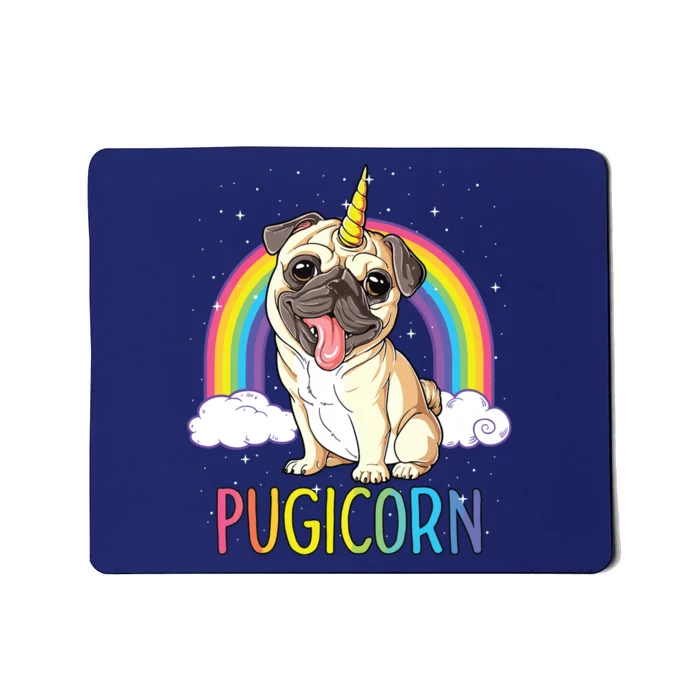 Pugicorn Pug Unicorn Girl Kids Space Galaxy Rainbow Mousepad