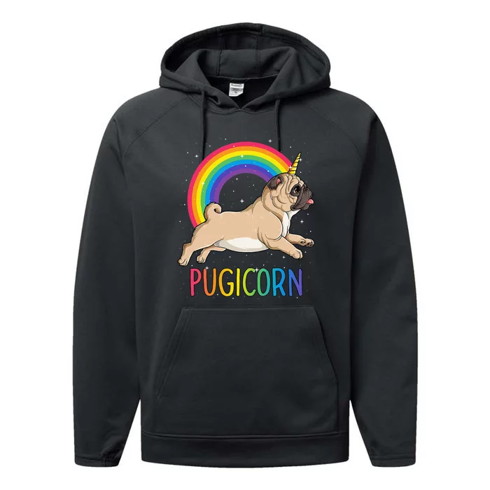 Pugicorn Pug Unicorn Space Galaxy Rainbow Performance Fleece Hoodie