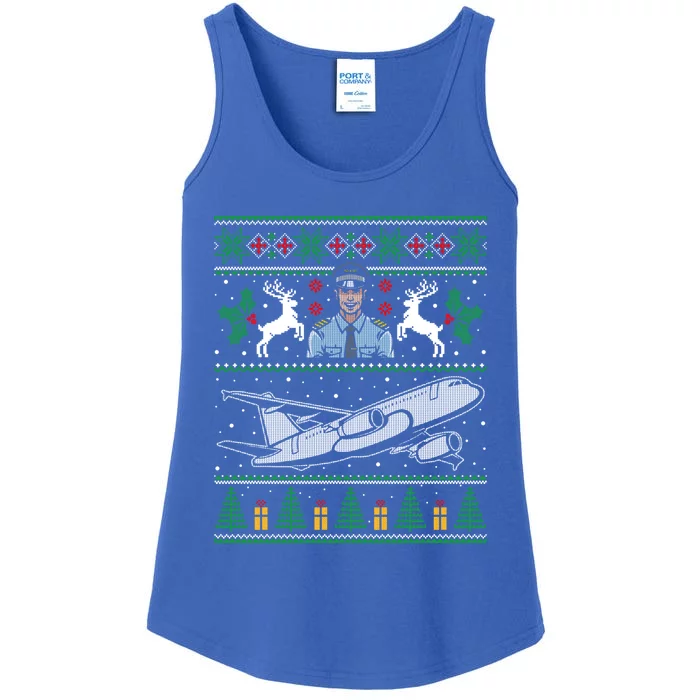 Plane Pilot Ugly Christmas Sweater Airplane Operator Aviator Gift Ladies Essential Tank