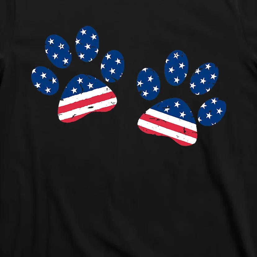 Paw Print USA Flag I Love Dogs Patriotic 4th Of July T-Shirt