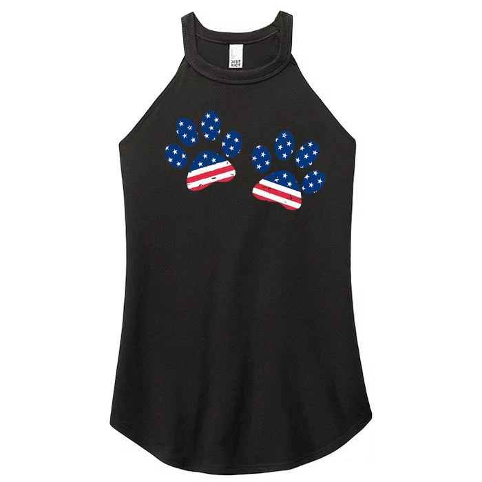 Paw Print USA Flag I Love Dogs Patriotic 4th Of July Women’s Perfect Tri Rocker Tank