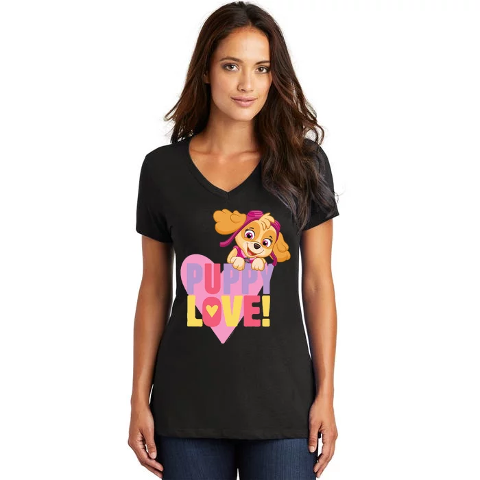 Paw Patrol Valentine's Day Puppy Love With Skye Women's V-Neck T-Shirt