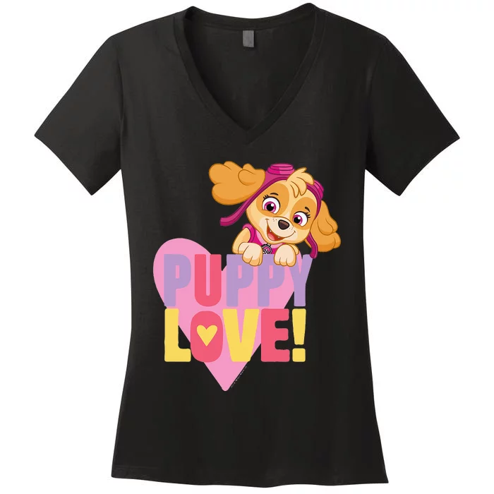 Paw Patrol Valentine's Day Puppy Love With Skye Women's V-Neck T-Shirt