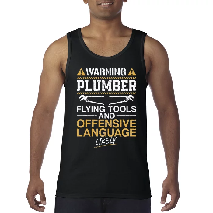 Plumbing Plumber Vintage Warning Plumber Flying Tools And Tank Top