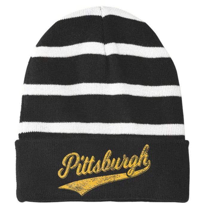 Pittsburgh Pennsylvania Varsity Script Sports Jersey Style Striped Beanie with Solid Band