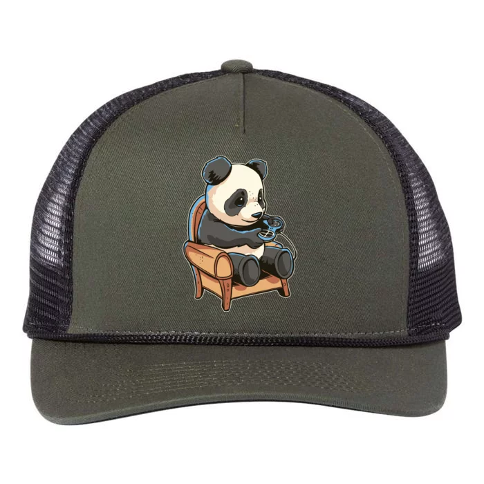 Panda Playing Videogames Retro Rope Trucker Hat Cap