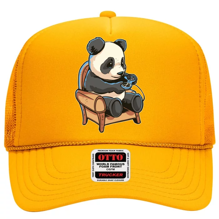 Panda Playing Videogames High Crown Mesh Trucker Hat