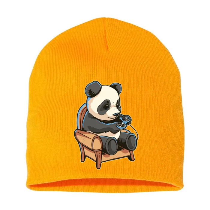 Panda Playing Videogames Short Acrylic Beanie