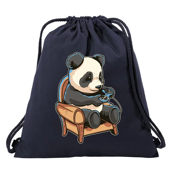 Panda Playing Videogames Drawstring Bag