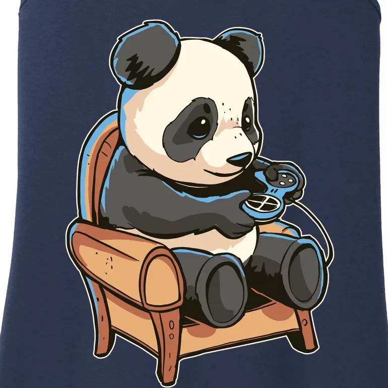 Panda Playing Videogames Ladies Essential Tank