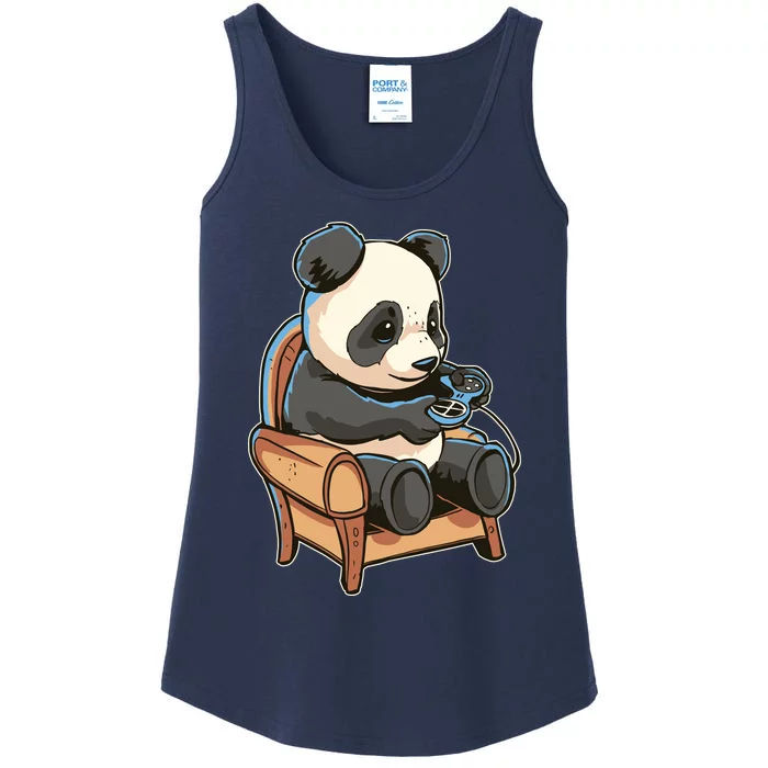 Panda Playing Videogames Ladies Essential Tank