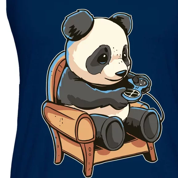 Panda Playing Videogames Ladies Essential Flowy Tank