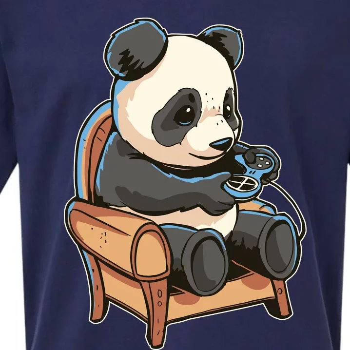 Panda Playing Videogames Sueded Cloud Jersey T-Shirt