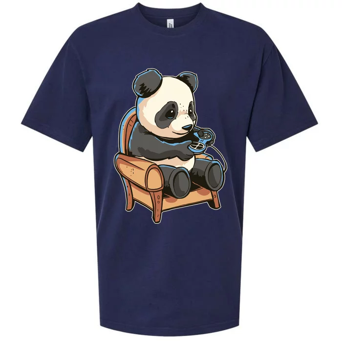 Panda Playing Videogames Sueded Cloud Jersey T-Shirt