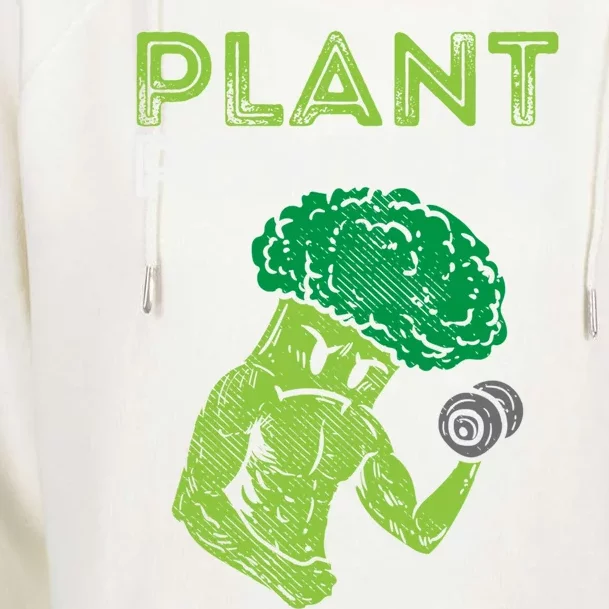 Plant Powered Vegan Broccoli Veggie Herbivore Fitness Gym Cute Gift Womens Funnel Neck Pullover Hood