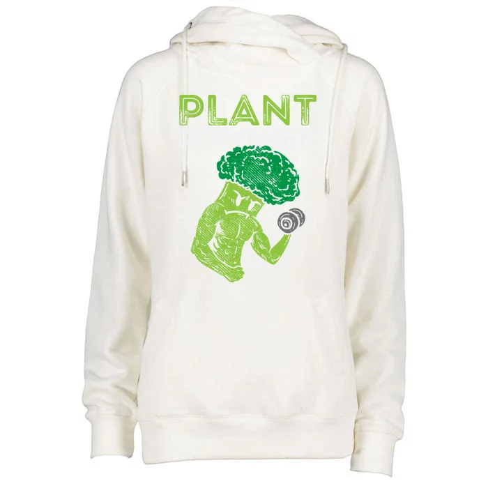 Plant Powered Vegan Broccoli Veggie Herbivore Fitness Gym Cute Gift Womens Funnel Neck Pullover Hood