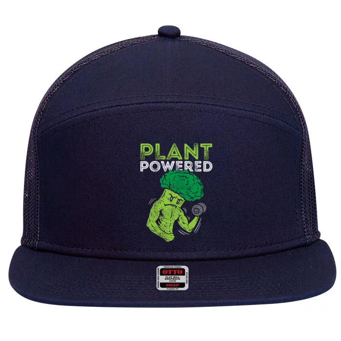 Plant Powered Vegan Broccoli Veggie Herbivore Fitness Gym Cute Gift 7 Panel Mesh Trucker Snapback Hat