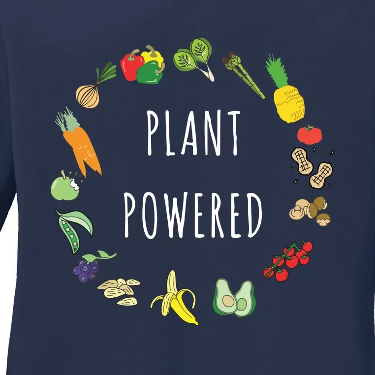 Plant Powered Vegan Plant Based Vegetarian Tee Ladies Long Sleeve Shirt