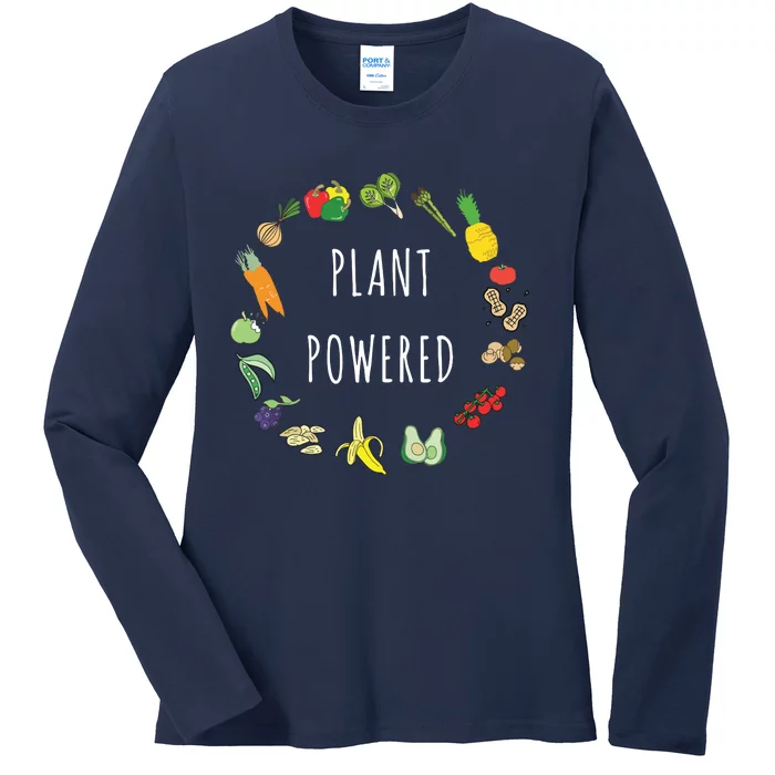 Plant Powered Vegan Plant Based Vegetarian Tee Ladies Long Sleeve Shirt