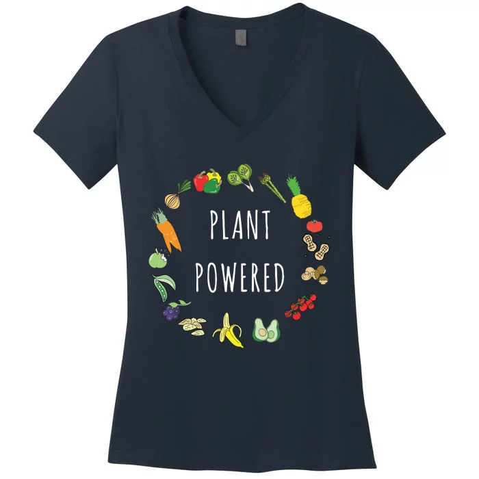 Plant Powered Vegan Plant Based Vegetarian Tee Women's V-Neck T-Shirt