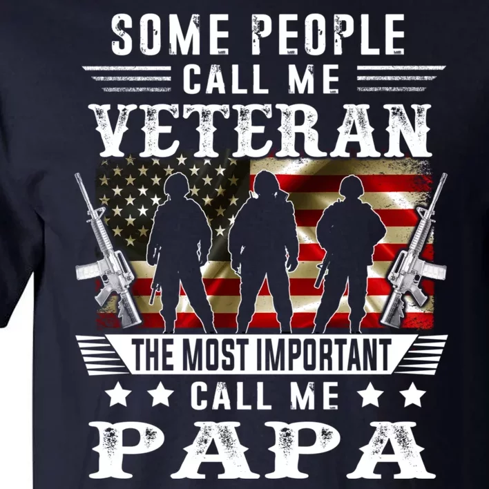 Proud Papa Veteran American Flag Gifts VeteranS Day Fathers Tall T-Shirt