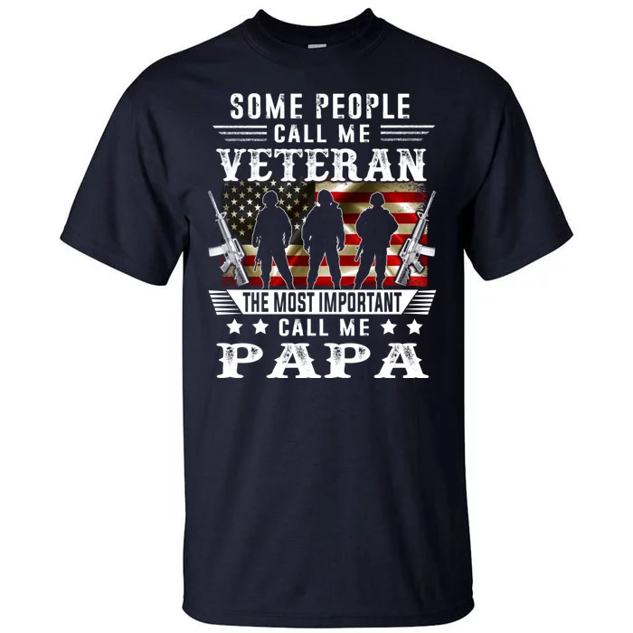 Proud Papa Veteran American Flag Gifts VeteranS Day Fathers Tall T-Shirt