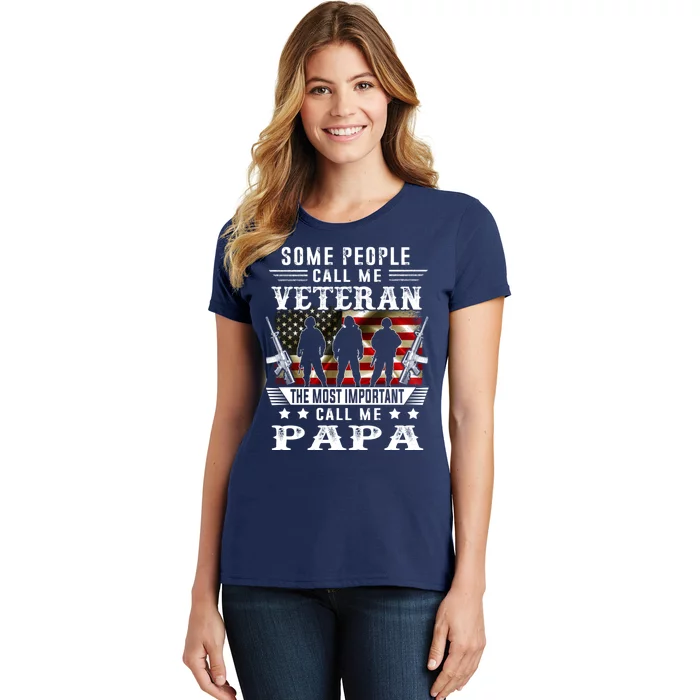 Proud Papa Veteran American Flag Gifts VeteranS Day Fathers Women's T-Shirt