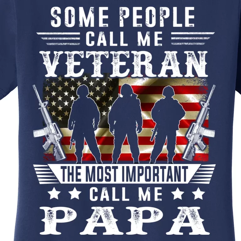 Proud Papa Veteran American Flag Gifts VeteranS Day Fathers Women's T-Shirt