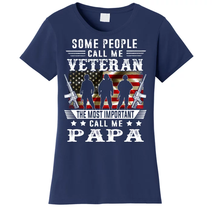 Proud Papa Veteran American Flag Gifts VeteranS Day Fathers Women's T-Shirt