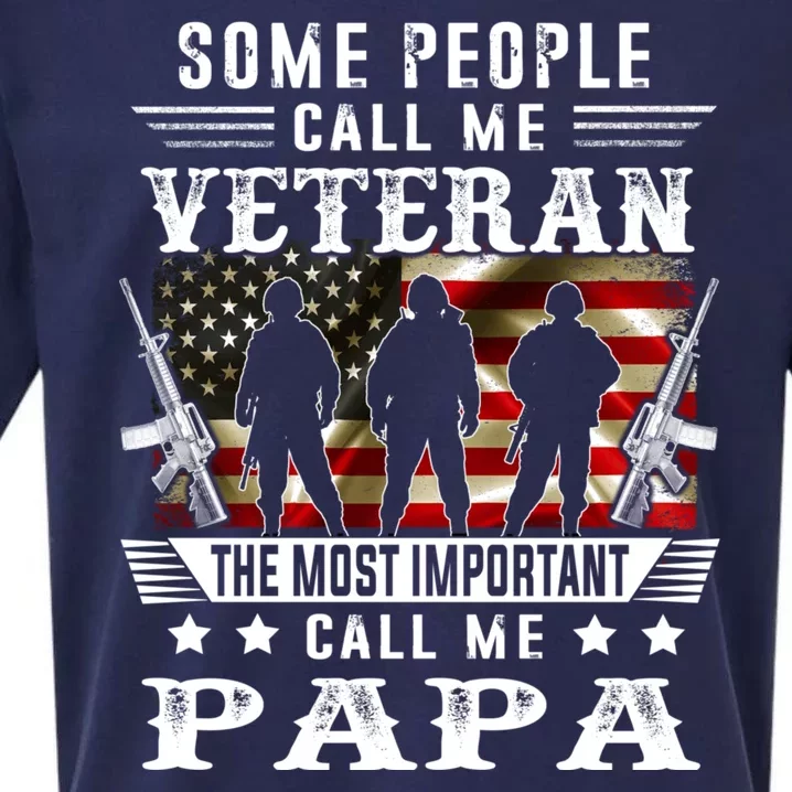 Proud Papa Veteran American Flag Gifts VeteranS Day Fathers Sueded Cloud Jersey T-Shirt